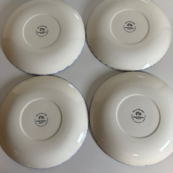 Poole Pottery Hand Painted Blue White Grapes and Leaves Ceramic Plates Set Of 4 - Picture 2 of 5